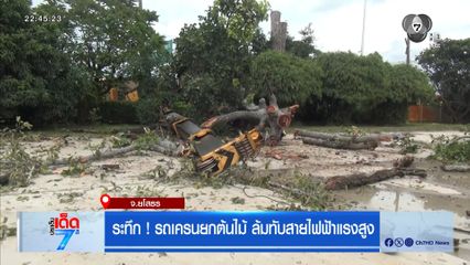 ระทึก ! รถเครนยกต้นไม้ ล้มทับสายไฟฟ้าแรงสูง