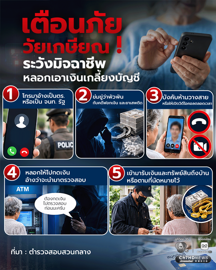 เตือนภัยวัยเกษียณ ระวังพฤติการณ์มิจฉาชีพ หลอกเอาเงินเกลี้ยงบัญชี